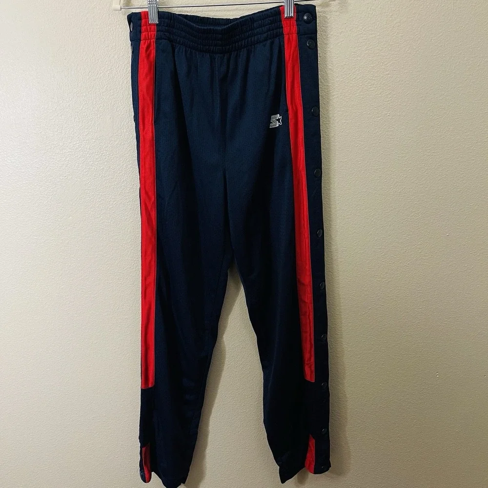 Vintage Starter Snap Button Track Pants Tear Away Glam Navy Red Size S - M